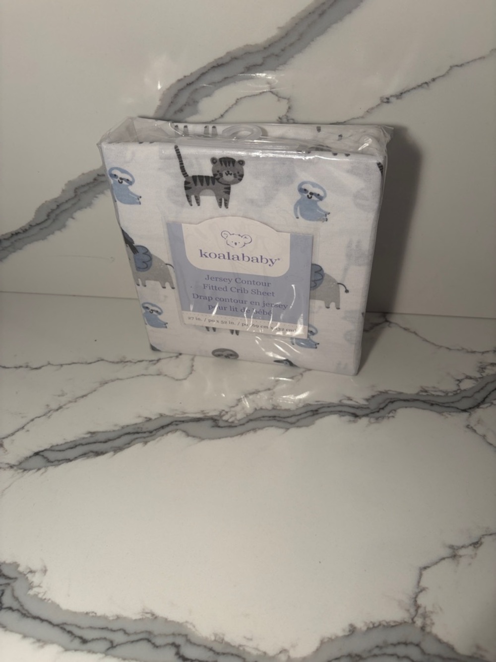 New Koala Baby Jersey Contour Fitted Crib Sheet - Blue Animal Print